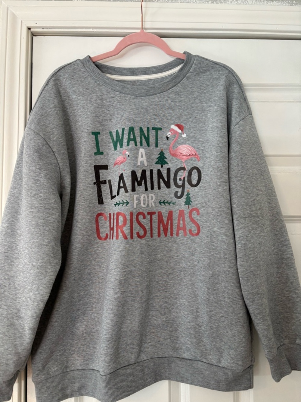 SHEIN Gray Holiday Flamingo Graphic Sweatshirt
